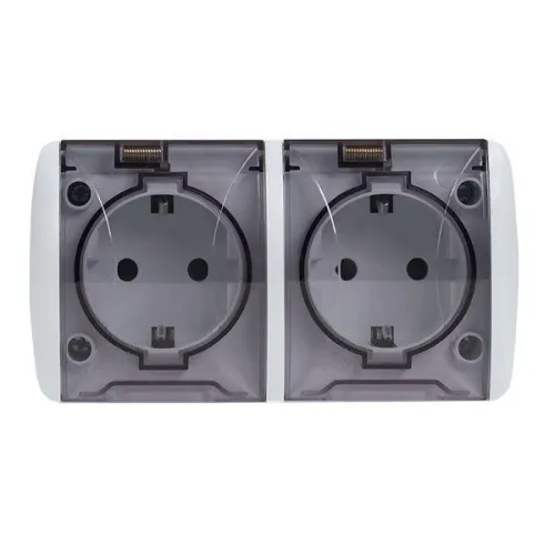 Розетка 2-м ОП Владивосток 16А IP54 с заземл. с прозр. крышкой бел. EKF EQR16-129-30-54-T фото 2