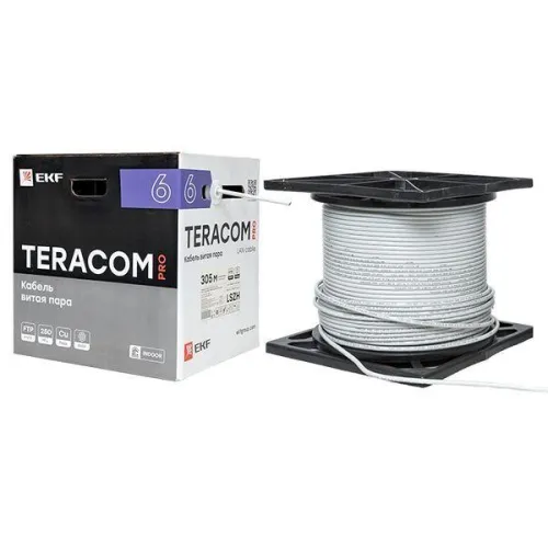 Кабель витая пара F/UTP кат.6 4 пары solid 23AWG оболочка LSZH нг(А)-HF TERACOM PRO сер. (уп.305м) EKF TRP-6FTP-04LSH-GY-IN3 фото 10