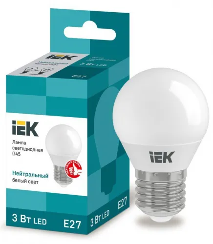 Лампа светодиодная Eco G45 3Вт шар 4000К нейтр. бел. E27 216лм 230-240В IEK LLE-G45-3-230-40-E27