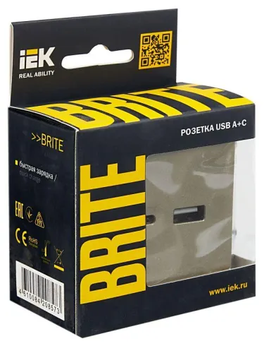 Розетка BRITE USB A+C 18Вт РЮ11-1-БрШ механизм шампань IEK BR-U22-018-K37 фото 6