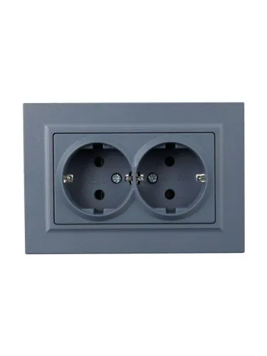 Розетка 2-м СП BRITE РСш12-3-БрМ 16А в сборе с заземл. защ. шторки маренго IEK BR-R24-16-K35-F фото 2