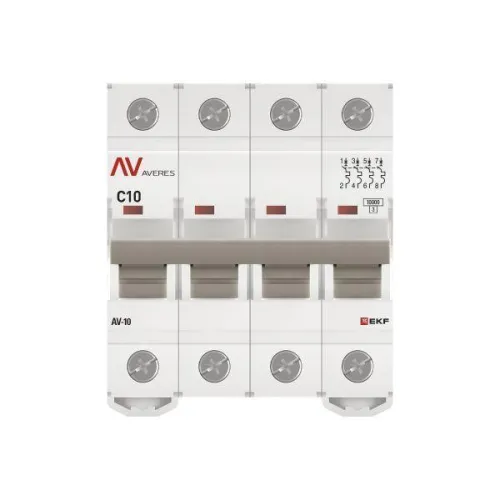 Выключатель автоматический модульный 4п C 10А 10кА AV-10 AVERES EKF mcb10-4-10C-av фото 2