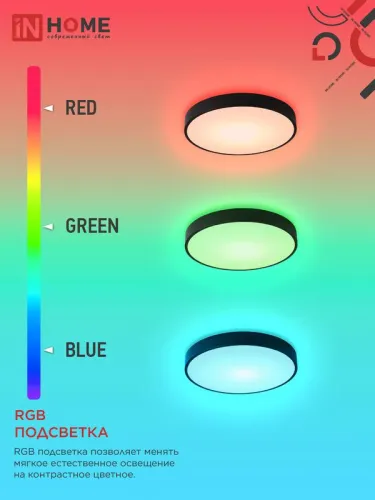 Светильник светодиодный SCANDY SIMPLE-125RGB-RCB 125Вт 3000-6500К 10000лм 230В 400х50мм пульт ДУ черн. IN HOME 4690612062273 фото 4