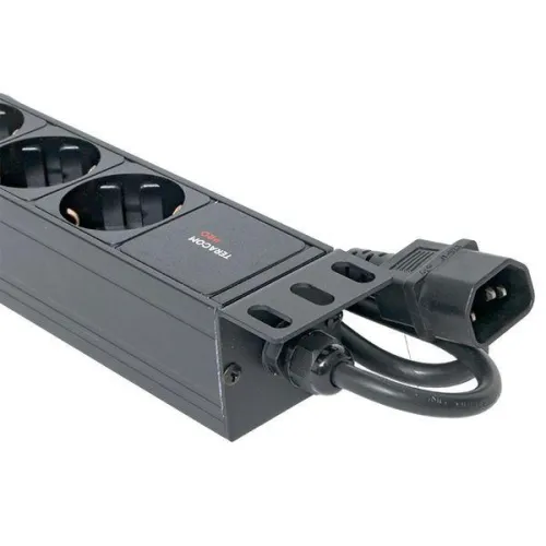 Блок PDU TERACOM PRO 19дюйм 1U 10А/250В 9 роз. Schuko шнур 2м 3х1.5кв.мм вилка C14 корпус алюм. черн. EKF TRP-HPD-10A-9SH-2MC14 фото 4