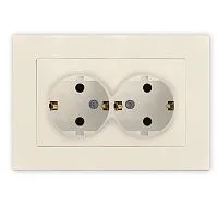 Розетка 2-м СП Афина 16А IP20 с заземл. в сборе сл. кость (ivory) Universal A0128-I