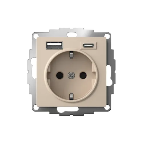 Розетка AtlasDesign 16А с 2-мя заряд. устройствами USB тип A+C 5В/2.4А/3.0А 2х5В/1.5А механизм песочн. SE ATN001232 фото 2