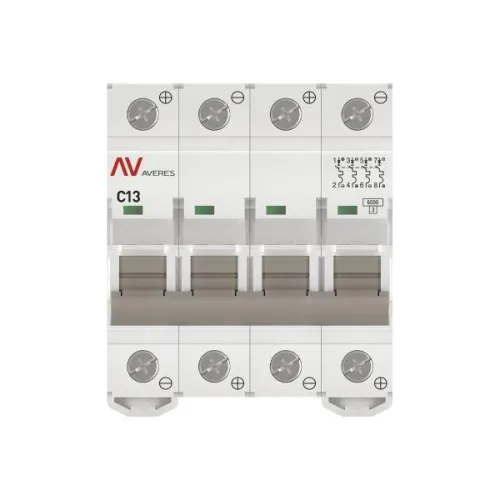 Выключатель автоматический модульный 4п C 13А 6кА AV-6 AVERES EKF mcb6-DC-4-13C-av фото 3