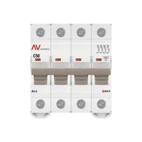 Выключатель автоматический модульный 4п C 50А 6кА AV-6 AVERES EKF mcb6-4-50C-av фото 3