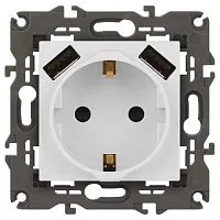 Розетка Elegance 14-4109-01М 16A 250В 2P+E защ. штор. с 2xUSB 3А 5В матов. бел. Эра Б0065773