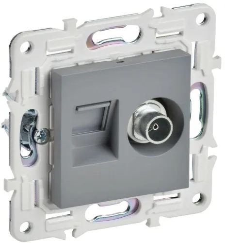 Розетка двойная TV+RJ45 кат.6E SKANDY SK-A15Gr сер. IEK SK-AK20-2-K03
