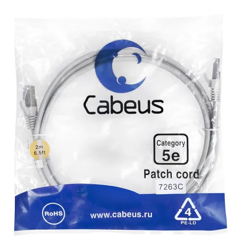 Патч-корд F/UTP кат.5E PC-FTP-RJ45-Cat.5e-2m 2xRJ45/8p8c экранир. PVC 2м сер. Cabeus 7263c