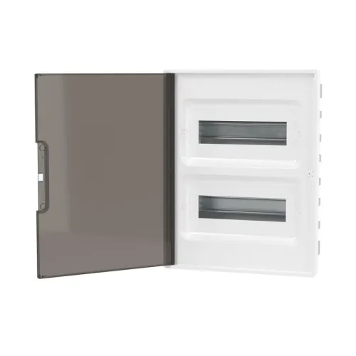 Щиток 24 мод встраиваемый для полых стен FRAME с тонированной дверцей с 4 шинами PEN (2шт на 8 отв. и 2шт на 6 отв.) бел. DKC F24B3WD фото 3