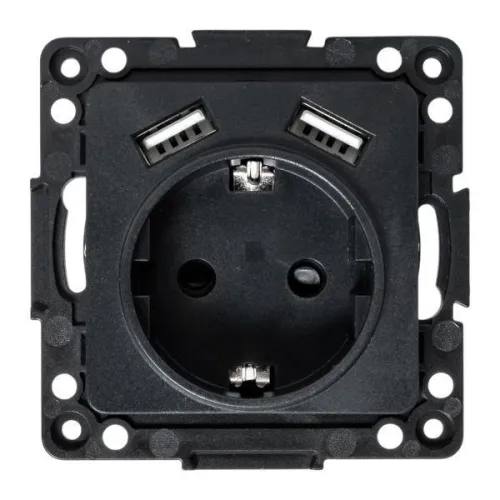 Розетка 1-м СП Стокгольм 16А USB 2A с заземл. защ. шторки винтов. клеммы механизм черн. EKF EZR16-2USB-typeA фото 7