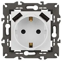Розетка ЭРА Elegance 14-4109-01М 2P+E 16A-250В штор. с 2xUSB 5В-3А матов. бел. Эра Б0065773