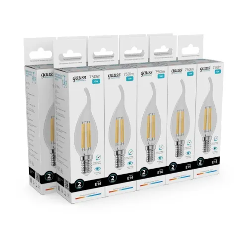 Лампа светодиодная филаментная Filament Elementary 12Вт свеча на ветру 4100К Е14 750лм GAUSS 42122 фото 6