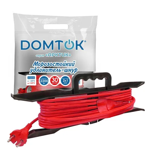 Удлинитель-шнур на рамке 1х20м без заземл. 10А IP44 2.2кВт КГ 2х1 АРКТИК морозостойкий DOMTOK 2592
