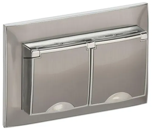 Розетка 2-м SKANDY 16А IP44 с крышкой в сборе SK-R12N никель IEK SK-R26-16-44-K50-F