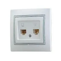 Розетка компьютерная + телефонная 2-м СП Mira RJ45 + RJ11 IP20 с сер. вставкой бел. LEZARD 701-0215-143