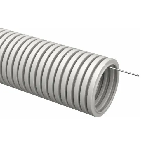 Труба гофрированная ПВХ d25мм с протяжкой сер. (уп.50м) TOKOV ELECTRIC TKE-TG/P-25-C06/50