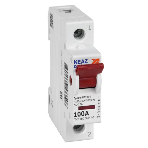 Выключатель нагрузки модульный 1п 100А OptiDin BM63PL-1100-УХЛ3 (ВМ63PL) КЭАЗ 328160