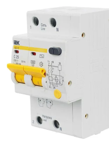 Выключатель автоматический дифференциального тока 2п C 25А 300мА тип AC 4.5кА АД-12 KARAT IEK MAD10-2-025-C-300 фото 4