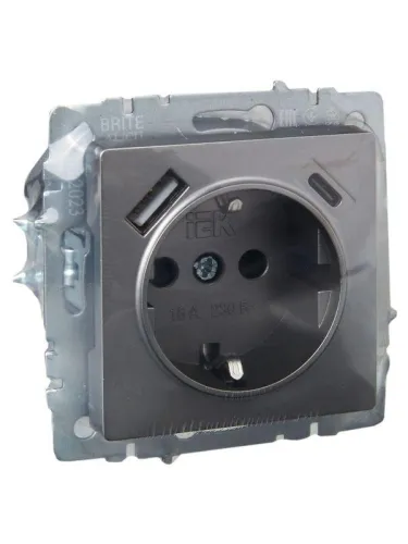Розетка BRITE РЮш11-1-БрС 16А с USB A+C 18Вт с заземл. защ. шторки механизм сталь IEK BR-R14-16-U22-018-K46 фото 5