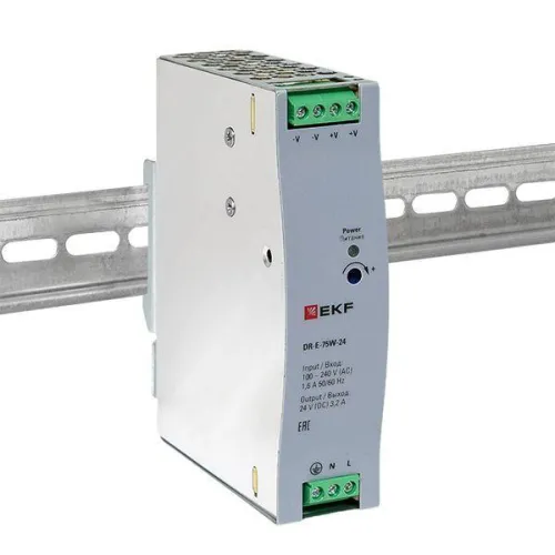 Блок питания на дин рейку 75Вт Uвх 220В AC Uвых 24В DC постоянного тока EKF DR-E-75W-24 фото 8