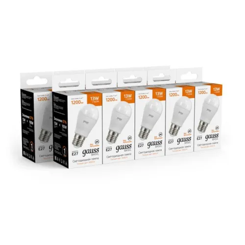 Лампа светодиодная Basic 13Вт P45 шар 3000К тепл. бел. E27 1200лм GAUSS 10502132 фото 3