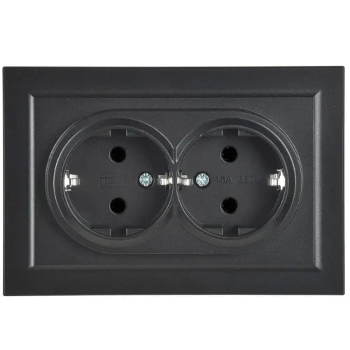 Розетка 2-м СП BRITE РС12-3-БрЧ 16А в сборе с заземл. без защ. шторок черн. IEK BR-R21-16-K02-F фото 2