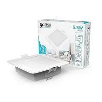 Светильник светодиодный Elementary Downlight 5.5Вт 4000К 460лм 170-260В IP20 95х26 квадрат монтаж бел. GAUSS 998420205