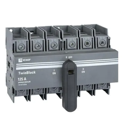 Рубильник 3п 125A реверсивный c рукояткой для прямой установки TwinBlock EKF tb-s-125-3p-rev