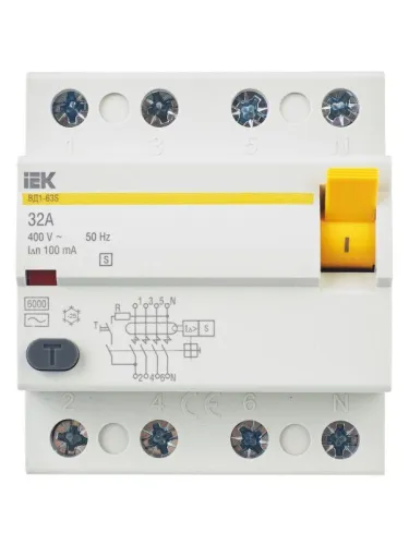 Выключатель дифференциального тока (УЗО) 4п 32А 100мА тип AC ВД1-63S KARAT IEK MDV12-4-032-100 фото 8