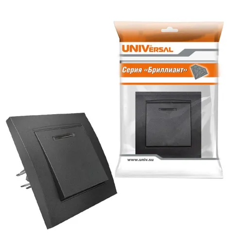 Выключатель 1-кл. СП Бриллиант 10А IP20 с подсветкой в сборе графит Universal 7947397-Gr фото 2