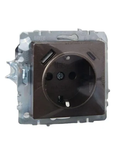 Розетка BRITE РЮш11-1-БрТБ 16А с USB A+C 18Вт с заземл. защ. шторки темн. механизм бронза IEK BR-R14-16-U22-018-K45 фото 6