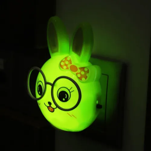 Светильник светодиодный NL-241 "Зайцы очкарики" 220В ночник с выкл. зел. Camelion 13816 фото 4