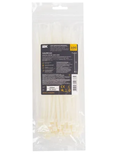 Хомут кабельный 3.6х200 нейл. бел. (уп.100шт) IEK UHH31-D036-200-100 фото 2