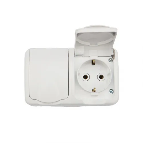 Блок ОП 2 розетки горизонт. Mini OG с заземл. керамика IP54 бел. Kranz KR-78-0607 фото 4