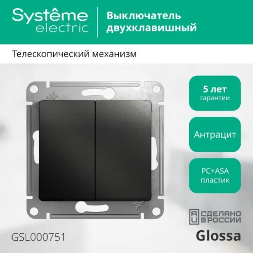Выключатель 2-кл. СП Glossa 10А IP20 (сх. 5) 10AX механизм антрацит SE GSL000751 фото 3