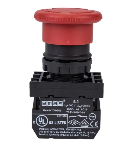 Кнопка-моноблок аварийная (1НО+1НЗ) EMAS MB102E