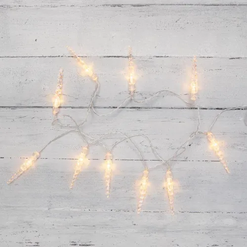 Гирлянда светодиодная "Сосульки" 1.5м 10LED тепл. бел. 0.1Вт IP20 провод ПВХ прозр. элементы питания 2хAA (не в компл.) Neon-Night 303-093