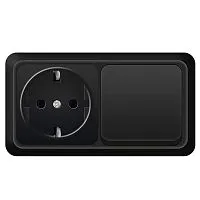 Блок ОП Олимп 1-кл. выкл.10А + роз. с заземл. 16А 220В горизонт. черн. Universal 7946806