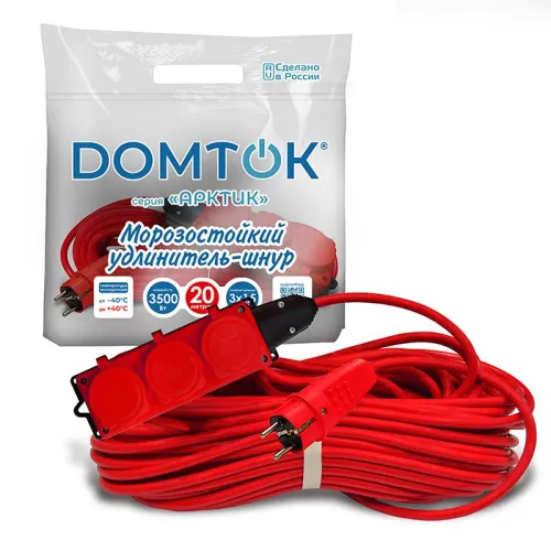 Удлинитель 3х20м с заземл. 16А IP44 3.5кВт КГ 3х1.5 с защ. крышкой АРКТИК морозостойкий DOMTOK 2600 фото 2
