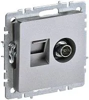 Розетка компьютерная + телевизионная 2-м Brite РТВ/РК12-БрА RJ45 кат.5E + TV механизм алюм. IEK BR-AK20-1-K47