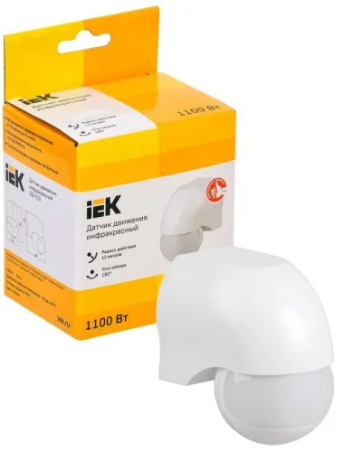 Детектор движения ДД 010 1100Вт угол. обз. 180град. IP44 бел. IEK LDD10-010-1100-001 фото 2