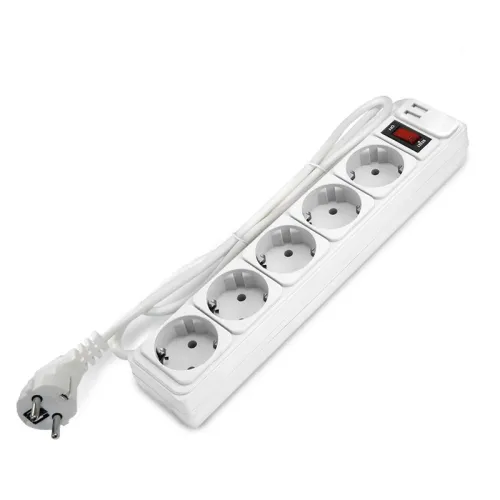 Удлинитель с сетевым фильтром 5х1.8м с заземл 10А 2.2кВт IP20 2хUSB ПВС 3х1 с выкл. бел. DOMTOK 2564