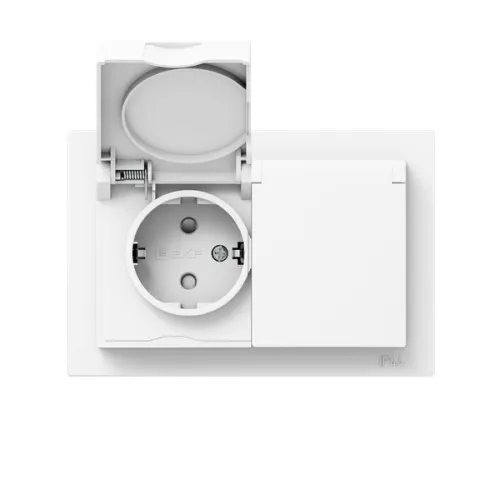 Розетка 2-м СП Эпика 16А IP44 с заземл. защ. шторки с рамкой с крышками механизм бел. EKF UP1-SOW-211-44 фото 6