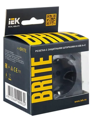 Розетка BRITE РЮш11-1-БрМ 16А с USB A+C 18Вт с заземл. защ. шторки механизм маренго IEK BR-R14-16-U22-018-K35 фото 6