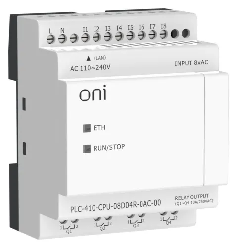 Модуль ЦПУ ПЛК 410 8 DI 4 RO 220В AC с Ethernet портом без экрана ONI PLC-410-CPU-08D04R-0AC-00