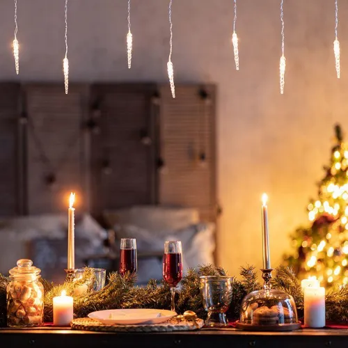 Гирлянда светодиодная "Айсикл" (бахрома) "Сосульки" 1.5х0.25м 10LED тепл. бел. 0.51Вт IP20 провод прозр. Neon-Night 303-067 фото 5