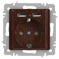 Розетка 1-м СП Accent 6-410-10 16А IP20 250В P+E Schuko + 2хUSB защ. шторки венге Intro Б0063717